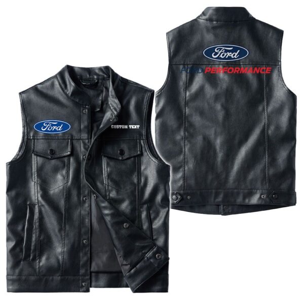 Custom Name Ford Performance Leather Vest - Personalized Logo Car Motorcycle Model