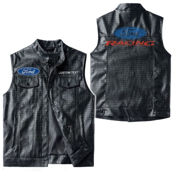 Custom Name Ford Racing Leather Vest - Personalized Logo Car Motorcycle Model - Image 3