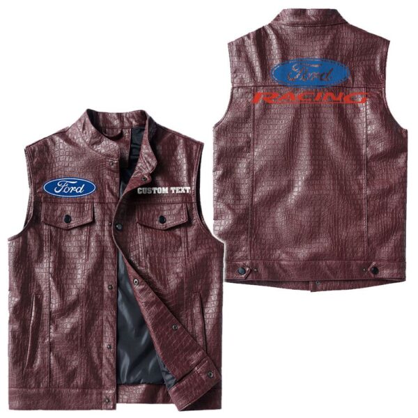 Custom Name Ford Racing Leather Vest - Personalized Logo Car Motorcycle Model - Image 4