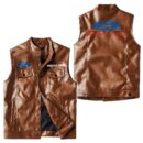 Custom Name Ford Racing Leather Vest - Personalized Logo Car Motorcycle Model