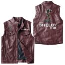 Custom Name Ford Shelby Gt500 1 Leather Vest - Personalized Logo Car Motorcycle Model