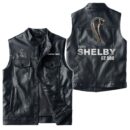 Custom Name Ford Shelby Gt500 1 Leather Vest - Personalized Logo Car Motorcycle Model