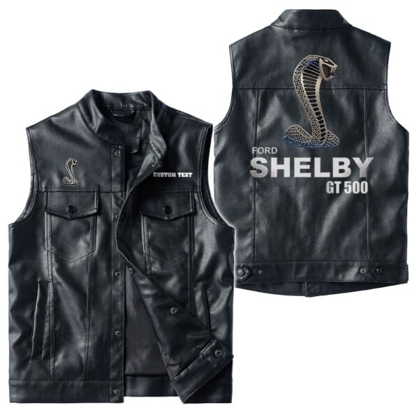 Custom Name Ford Shelby Gt500 1 Leather Vest - Personalized Logo Car Motorcycle Model
