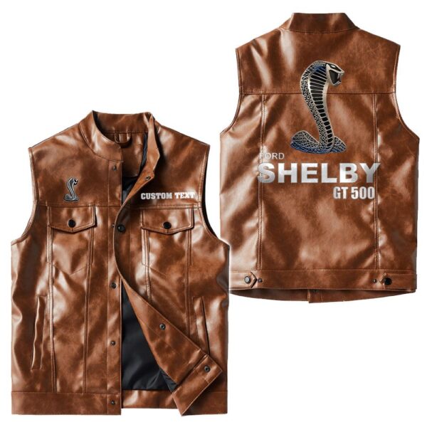 Custom Name Ford Shelby Gt500 1 Leather Vest - Personalized Logo Car Motorcycle Model - Image 2