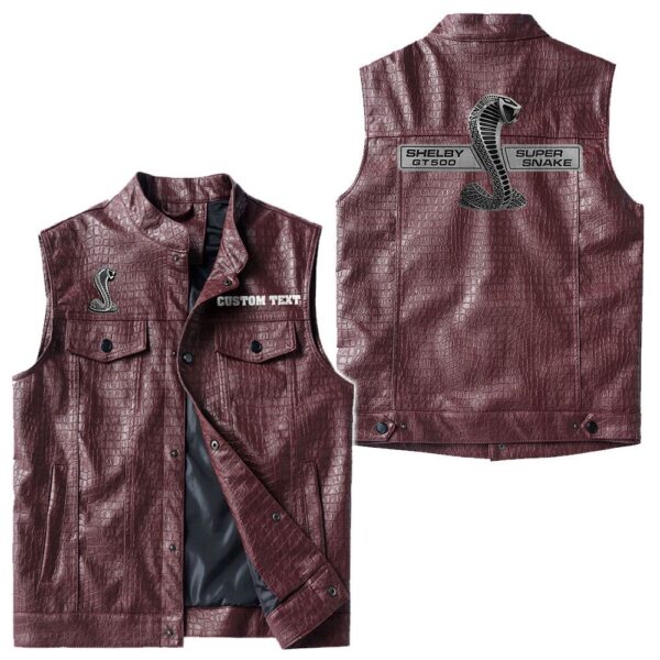 Custom Name Ford Shelby Gt500 2 Leather Vest - Personalized Logo Car Motorcycle Model - Image 4