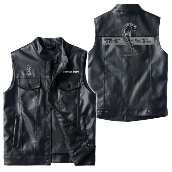 Custom Name Ford Shelby Gt500 2 Leather Vest - Personalized Logo Car Motorcycle Model