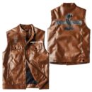 Custom Name Ford Shelby Gt500 2 Leather Vest - Personalized Logo Car Motorcycle Model