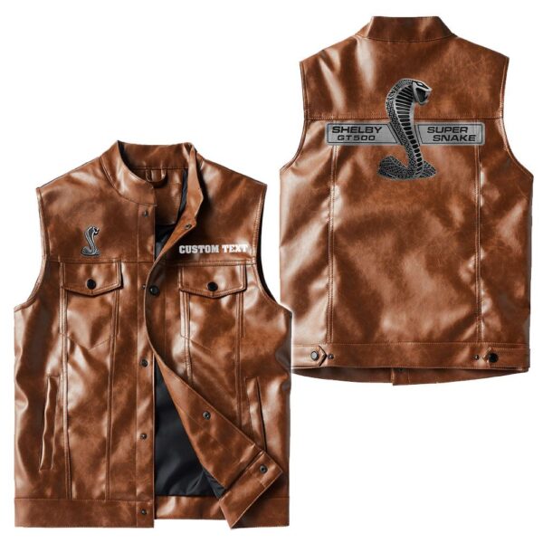 Custom Name Ford Shelby Gt500 2 Leather Vest - Personalized Logo Car Motorcycle Model - Image 2