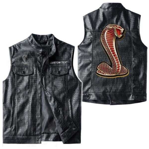 Custom Name Ford Shelby Gt500 3 Leather Vest - Personalized Logo Car Motorcycle Model - Image 3