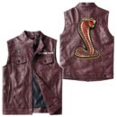 Custom Name Ford Shelby Gt500 3 Leather Vest - Personalized Logo Car Motorcycle Model