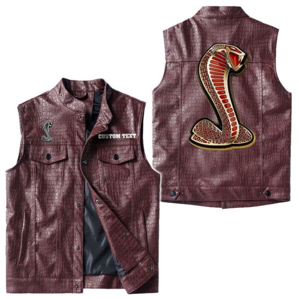 Custom Name Ford Shelby Gt500 3 Leather Vest - Personalized Logo Car Motorcycle Model - Image 4