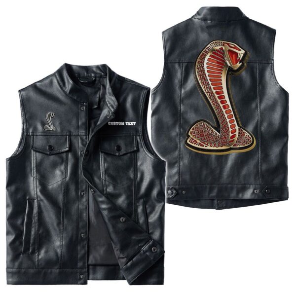 Custom Name Ford Shelby Gt500 3 Leather Vest - Personalized Logo Car Motorcycle Model