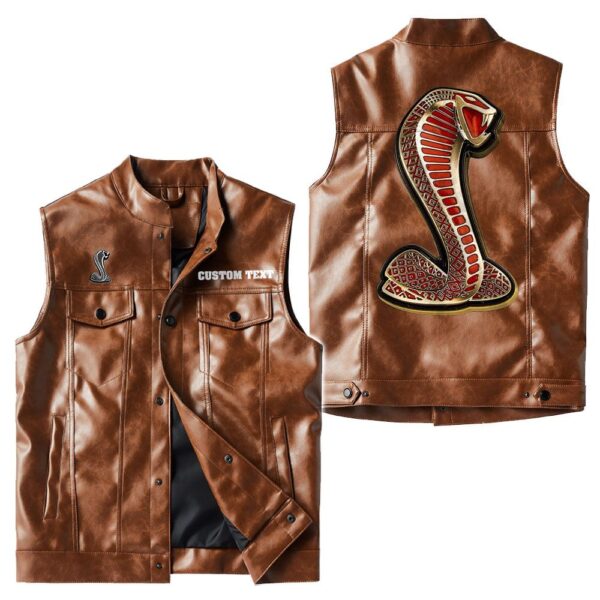 Custom Name Ford Shelby Gt500 3 Leather Vest - Personalized Logo Car Motorcycle Model - Image 2