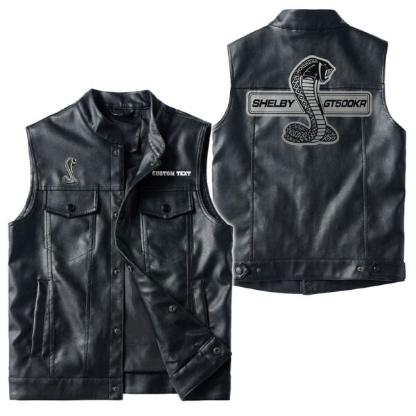 Custom Name Ford Shelby Gt500 4 Leather Vest - Personalized Logo Car Motorcycle Model
