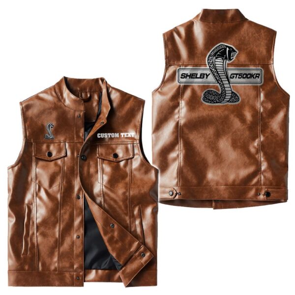 Custom Name Ford Shelby Gt500 4 Leather Vest - Personalized Logo Car Motorcycle Model - Image 2