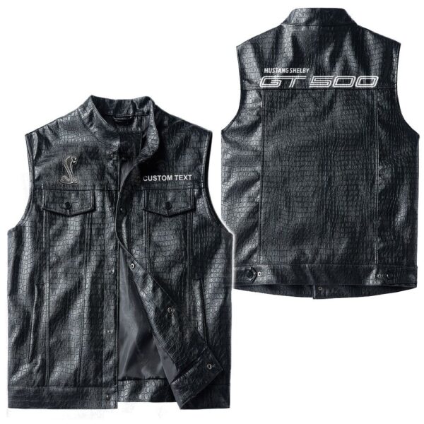 Custom Name Ford Shelby Gt500 5 Leather Vest - Personalized Logo Car Motorcycle Model - Image 3