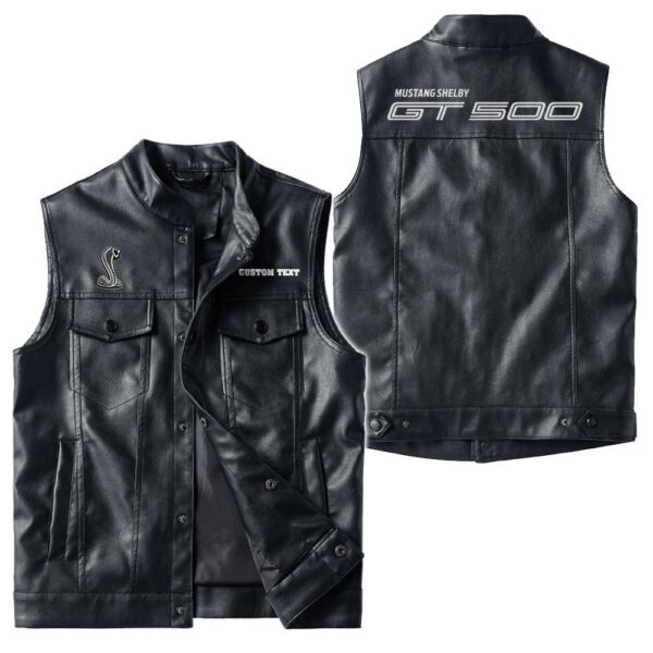 Custom Name Ford Shelby Gt500 5 Leather Vest - Personalized Logo Car Motorcycle Model