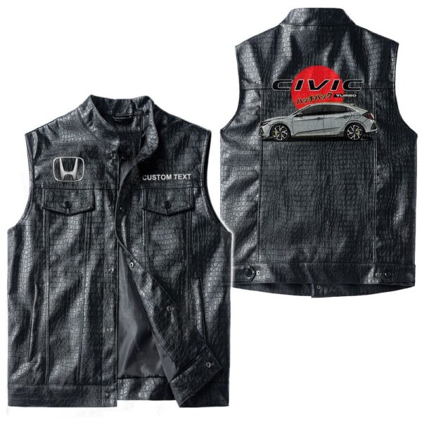 Custom Name Honda Civic Leather Vest - Personalized Logo Car Motorcycle Model - Image 3