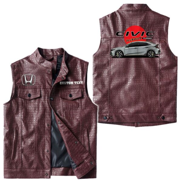 Custom Name Honda Civic Leather Vest - Personalized Logo Car Motorcycle Model - Image 4