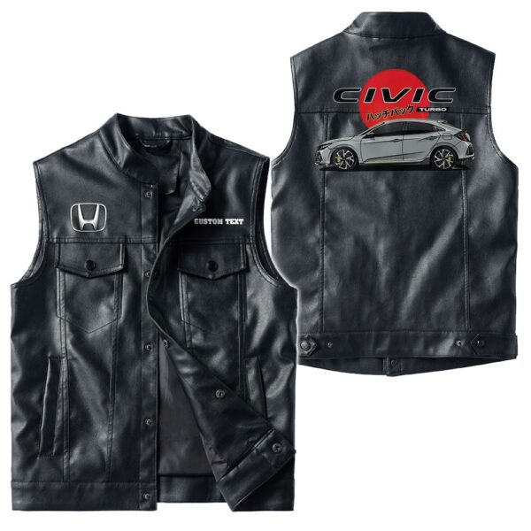 Custom Name Honda Civic Leather Vest - Personalized Logo Car Motorcycle Model