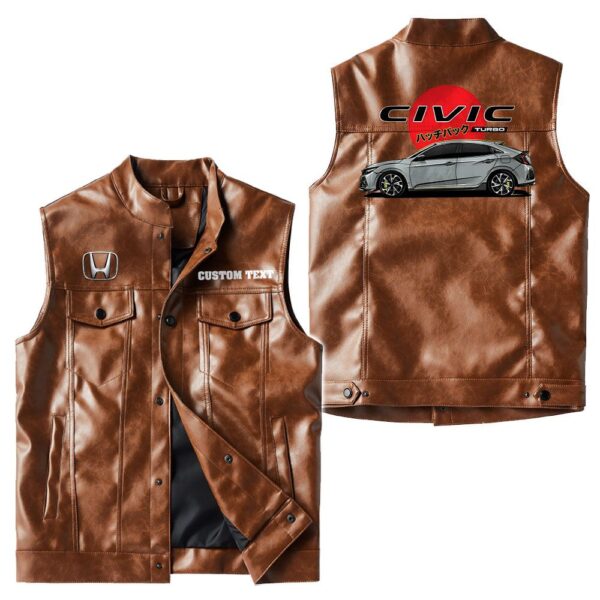 Custom Name Honda Civic Leather Vest - Personalized Logo Car Motorcycle Model - Image 2