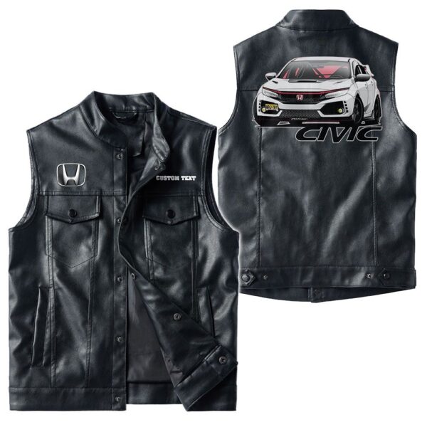 Custom Name Honda Civic Leather Vest - Personalized Logo Car Motorcycle Model