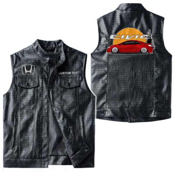 Custom Name Honda Civic Leather Vest - Personalized Logo Car Motorcycle Model - Image 3