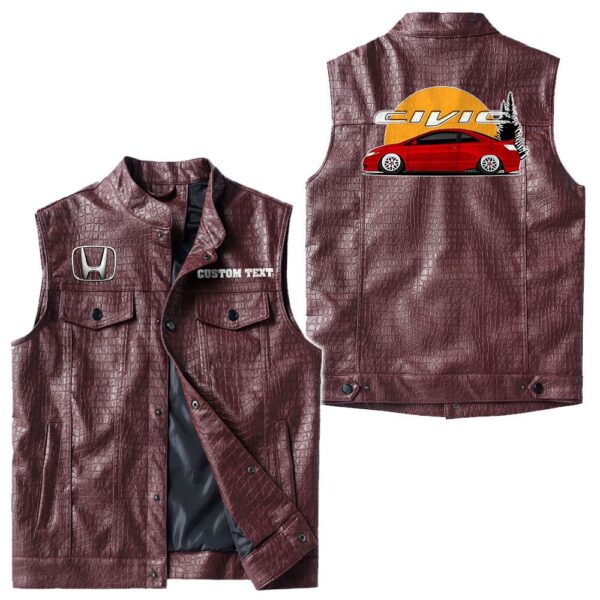 Custom Name Honda Civic Leather Vest - Personalized Logo Car Motorcycle Model - Image 4