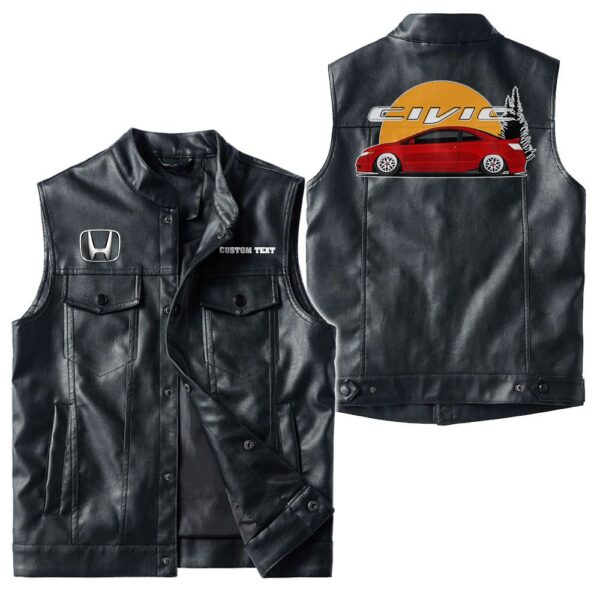 Custom Name Honda Civic Leather Vest - Personalized Logo Car Motorcycle Model