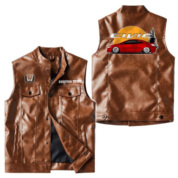 Custom Name Honda Civic Leather Vest - Personalized Logo Car Motorcycle Model - Image 2