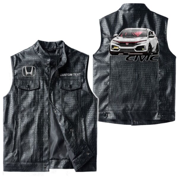 Custom Name Honda Civic Leather Vest - Personalized Logo Car Motorcycle Model - Image 3
