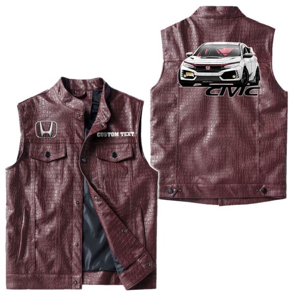Custom Name Honda Civic Leather Vest - Personalized Logo Car Motorcycle Model - Image 4