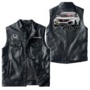 Custom Name Honda Civic Leather Vest - Personalized Logo Car Motorcycle Model