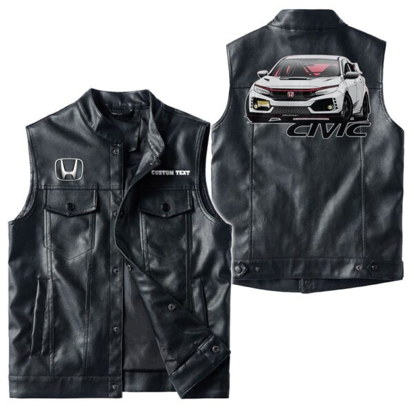 Custom Name Honda Civic Leather Vest - Personalized Logo Car Motorcycle Model