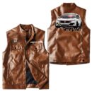 Custom Name Honda Civic Leather Vest - Personalized Logo Car Motorcycle Model