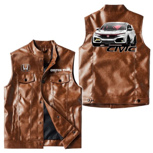 Custom Name Honda Civic Leather Vest - Personalized Logo Car Motorcycle Model - Image 2