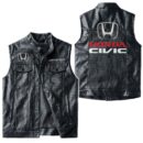 Custom Name Honda Civic Leather Vest - Personalized Logo Car Motorcycle Model