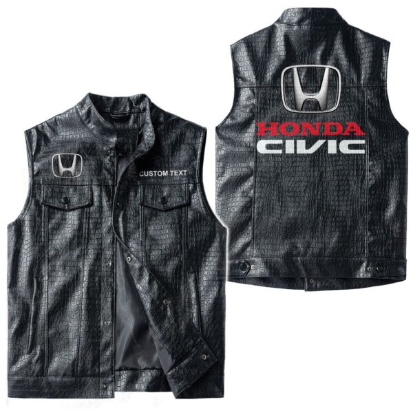Custom Name Honda Civic Leather Vest - Personalized Logo Car Motorcycle Model - Image 3