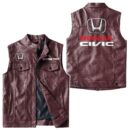 Custom Name Honda Civic Leather Vest - Personalized Logo Car Motorcycle Model