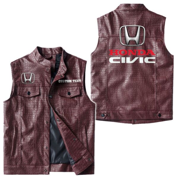 Custom Name Honda Civic Leather Vest - Personalized Logo Car Motorcycle Model - Image 4