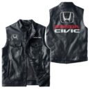 Custom Name Honda Civic Leather Vest - Personalized Logo Car Motorcycle Model