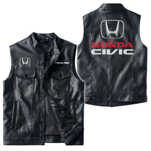 Custom Name Honda Civic Leather Vest - Personalized Logo Car Motorcycle Model