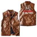 Custom Name Honda Civic Leather Vest - Personalized Logo Car Motorcycle Model