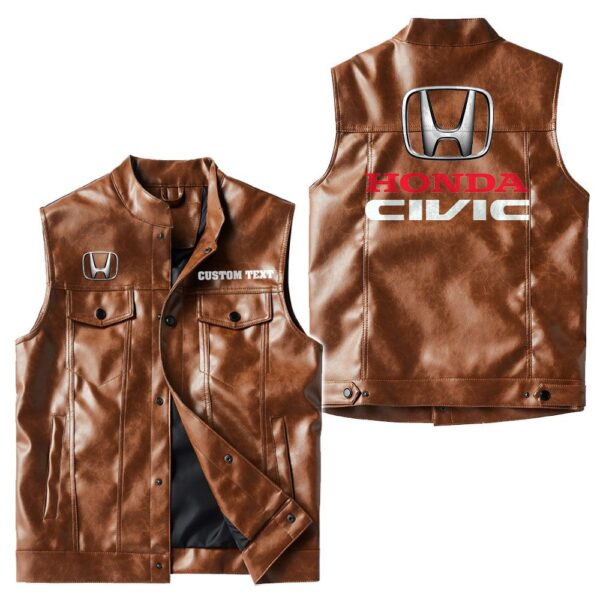 Custom Name Honda Civic Leather Vest - Personalized Logo Car Motorcycle Model - Image 2
