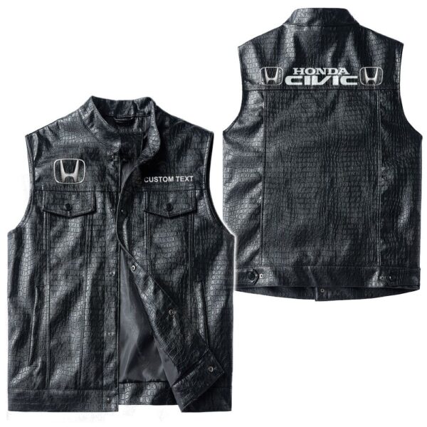 Custom Name Honda Civic Leather Vest - Personalized Logo Car Motorcycle Model - Image 3