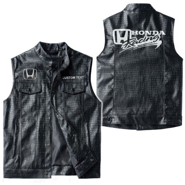 Custom Name Honda Racing Leather Vest - Personalized Logo Car Motorcycle Model - Image 3