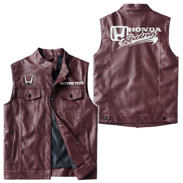 Custom Name Honda Racing Leather Vest - Personalized Logo Car Motorcycle Model - Image 4