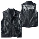 Custom Name Honda Racing Leather Vest - Personalized Logo Car Motorcycle Model