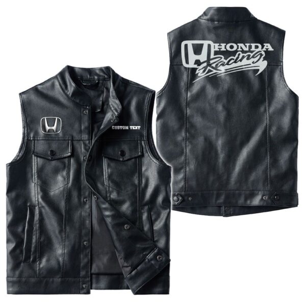 Custom Name Honda Racing Leather Vest - Personalized Logo Car Motorcycle Model