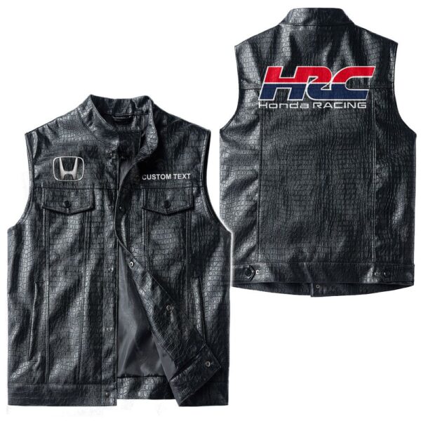 Custom Name Honda Racing Leather Vest - Personalized Logo Car Motorcycle Model - Image 3